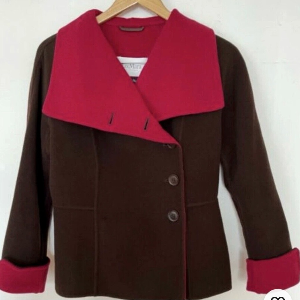 MaxMara Italy Brown Dress Jacket Blazer Red Accents Wool Angora New